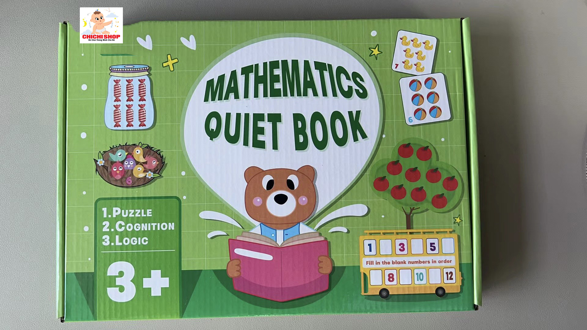 Học Liệu Toán Học Thông Minh Đầu Đời Cho Bé Mathematics Quiet Book, Học Liệu Bóc Dán Toán Montessori 16 Chủ Đề