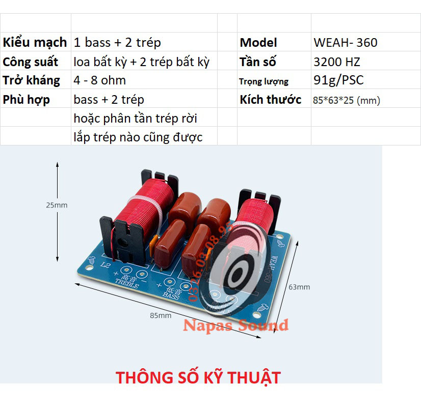 BỘ 2 CÁI MẠCH PHÂN TẦN 1 BASS 2 TRÉP WEAH360 - PHÂN TẦN 3 LOA - PHÂN TẦN 4 TRÉP