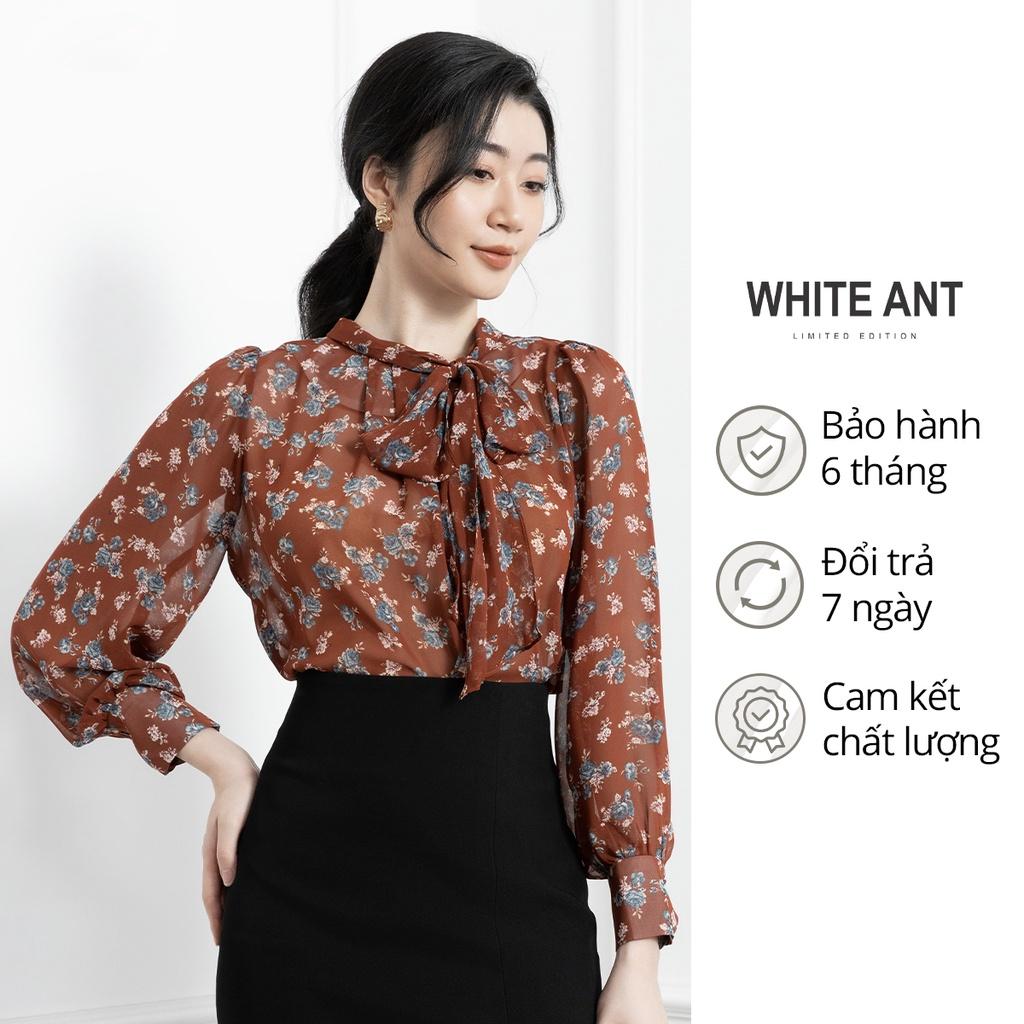 Áo Sơ Mi Nữ Công Sở Dài Tay WHITE ANT Thiết Kế Cổ Dây Nơ Có Thể Tháo Rời, Chất Liệu Voan Chiffon Mềm Mịn 170300108