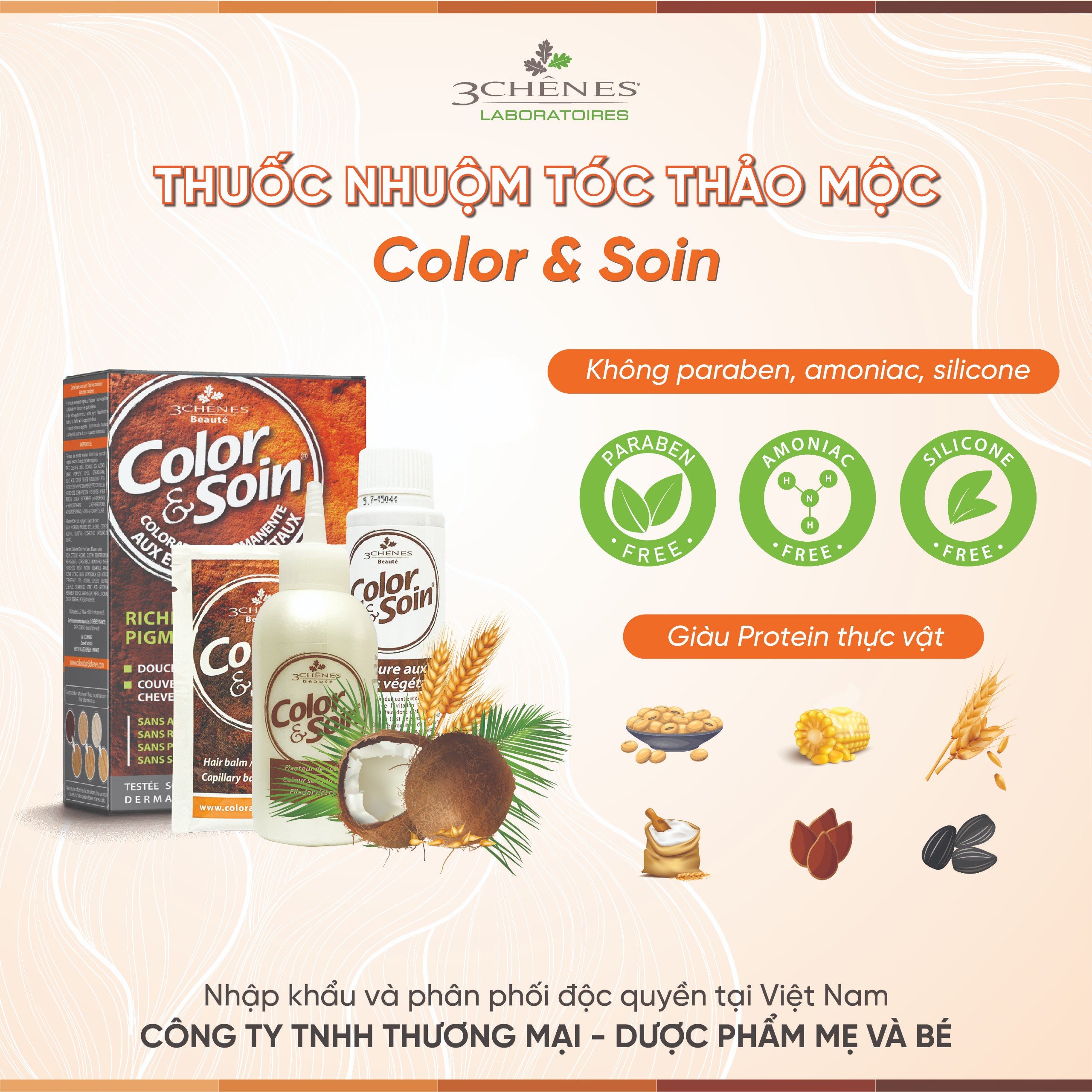 Thuốc Nhuộm Tóc Phủ Bạc 3 CHENES COLOR&SOIN MAHOGANY CHESTNUT 4M_MÀU NÂU ĐỎ_Thảo dược Tự nhiên, An toàn Không chứa Amoniac