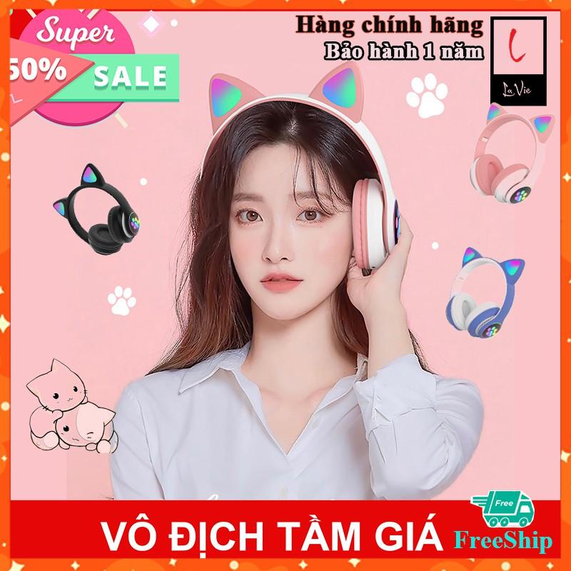 Headphone Chụp Tai Bluetooth 5.0 Có Mic tai Mèo Cute Âm Thanh Sống Động, Led Siêu Nhạy