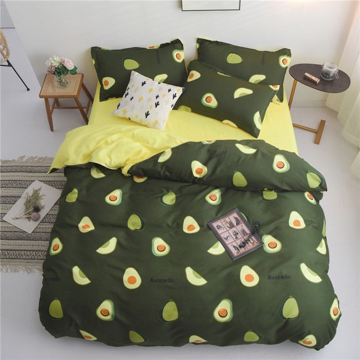 Bộ chăn ga gối Cotton cao cấp 1m6x2m hình nửa trái bơ xanh THC070