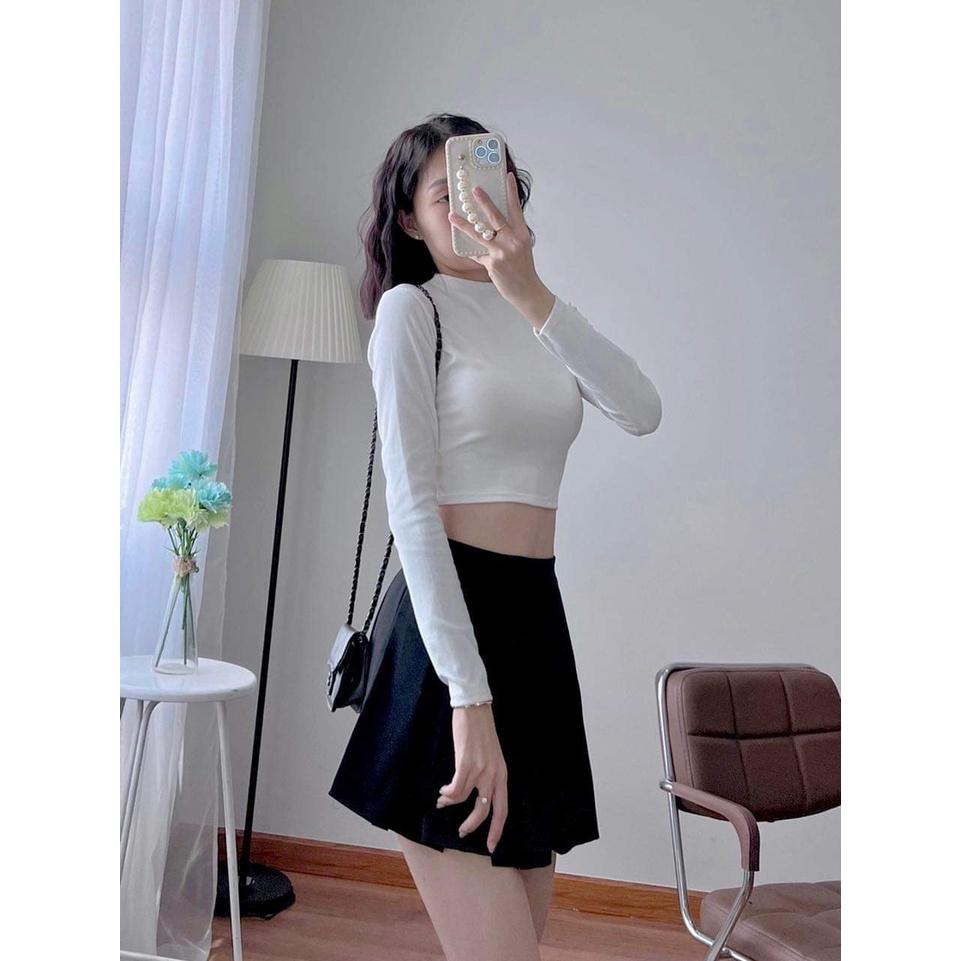 Áo Croptop Tay Dài Chất Thun Lụa dáng ôm body thời trang