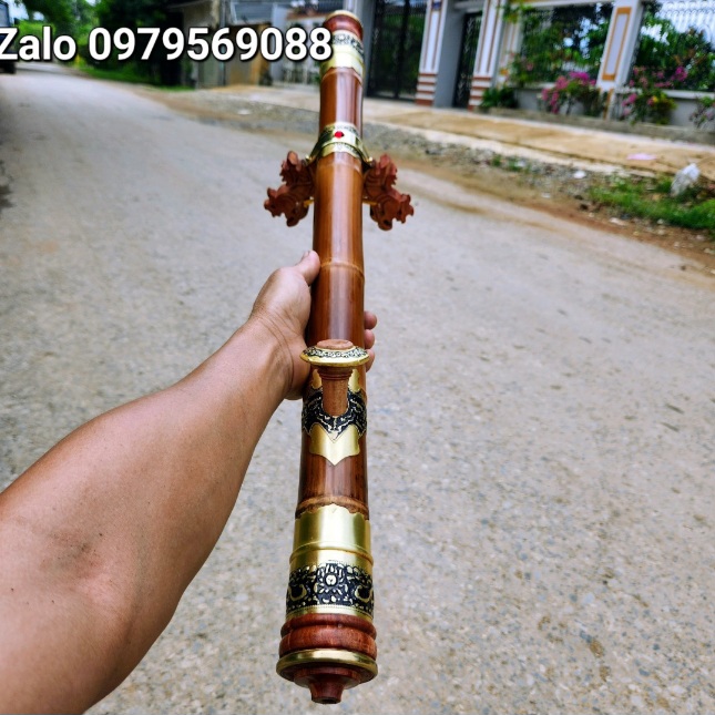 Điếu trúc bọc đồng hoa văn 2 lớp