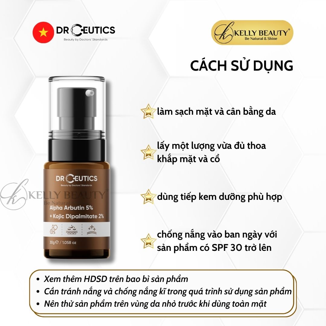 Serum Alpha Arbutin 5% + Kojic Dipalmitate 2% DrCeutics - Làm Sáng Đều Màu Da; Giảm Thâm Đen, Sạm Nám | Kelly Beauty