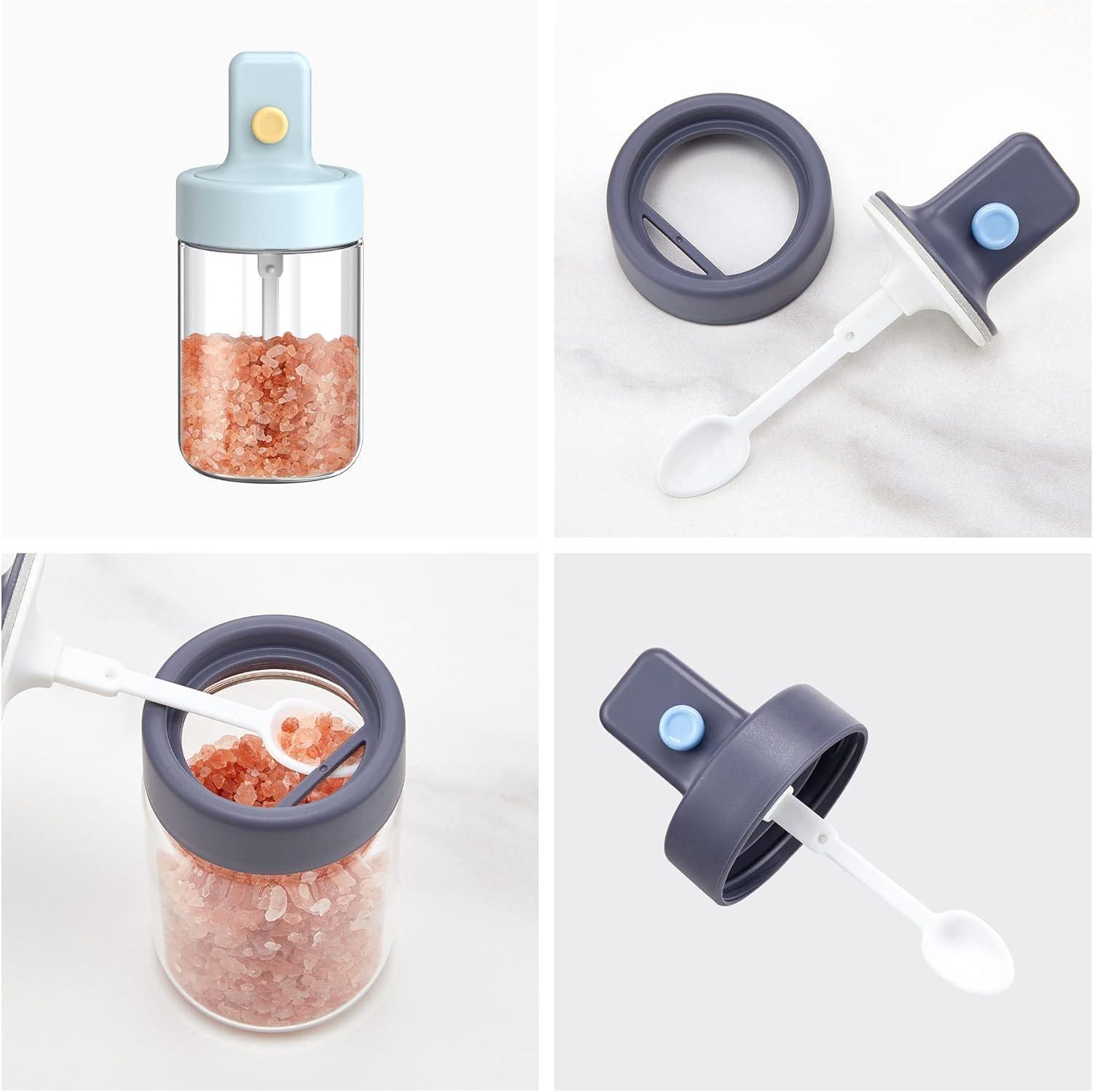 Bát đường nhỏ bằng thủy tinh có nắp và muỗng hộp đựng muối tiêu （260ml) màu đỏ