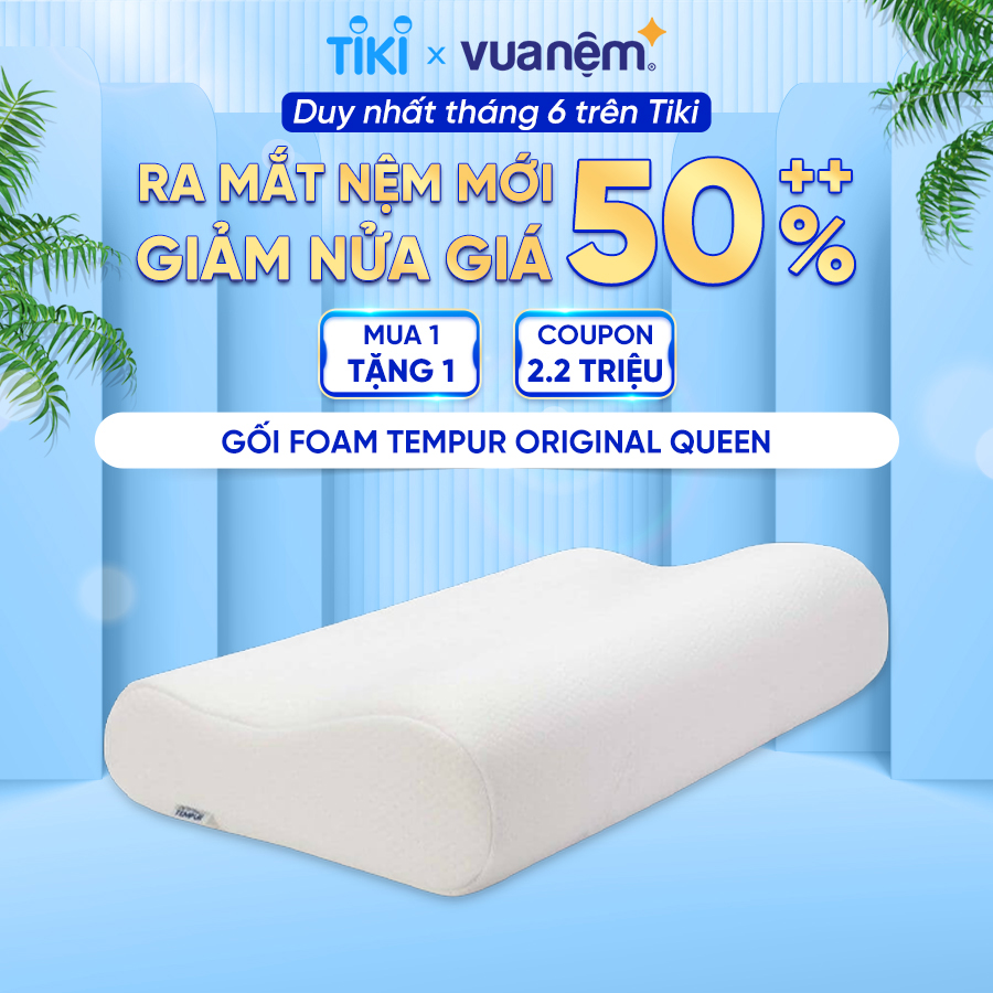 Gối Foam cao cấp Tempur Original Queen 31x61cm hỗ trợ cột sống, chống đau vai gáy, giảm ngáy hiệu quả - Công Nghệ Nasa