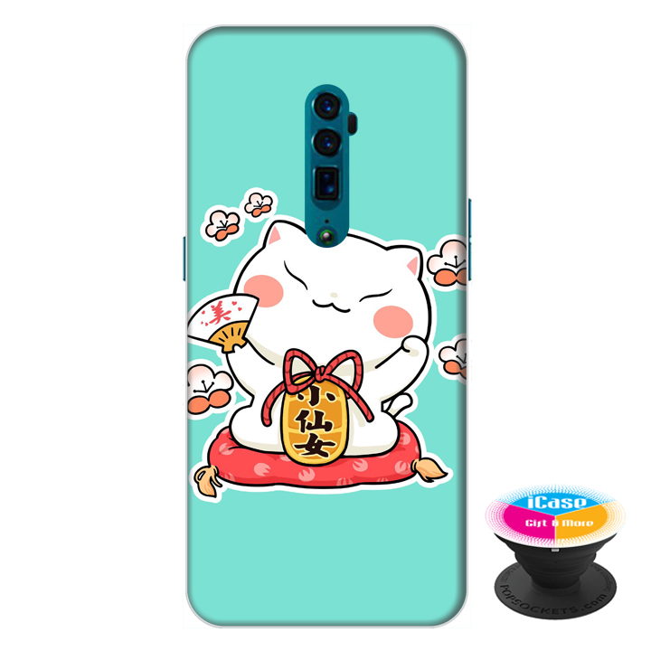 Ốp lưng điện thoại Oppo Reno 10X Zoom hình Mèo May Mắn Mẫu 2 tặng kèm giá đỡ điện thoại iCase xinh xắn - Hàng chính hãng
