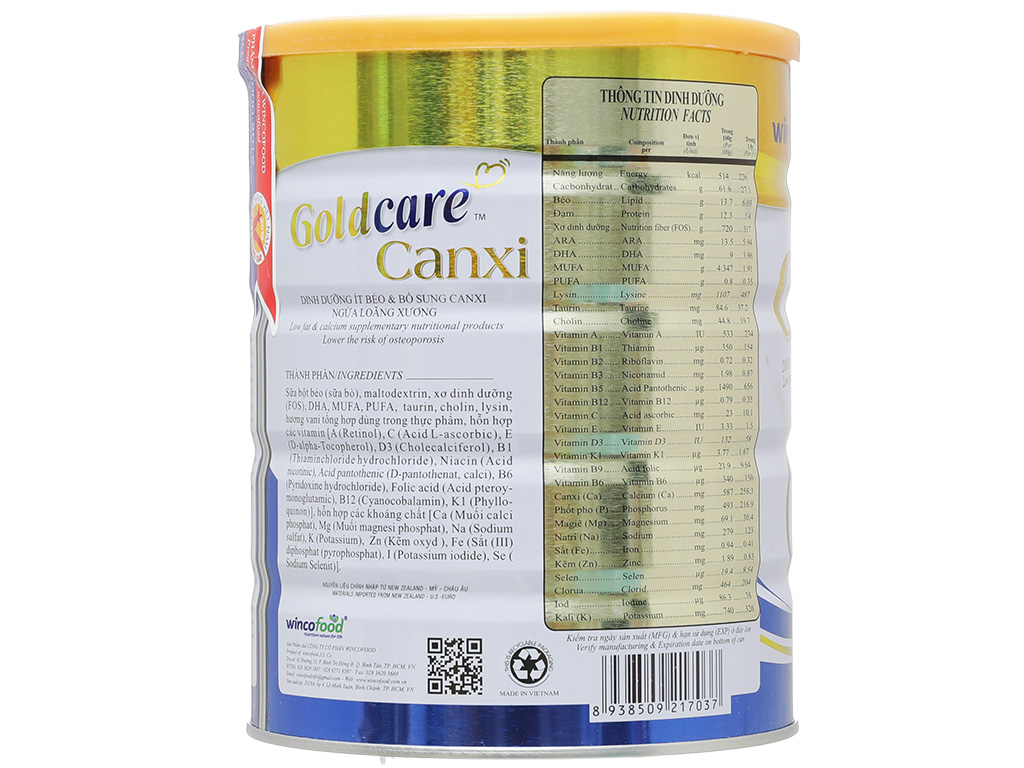 Combo 2 Lon Sữa bột Wincofood Goldcare Canxi (850g/lon) kèm túi xách