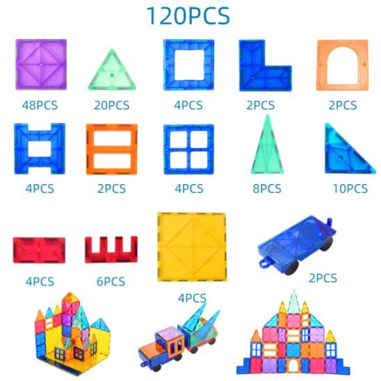 Bộ đồ chơi xếp hình nam châm miếng ghép từ tính trong suốt Magnetic Tiles 120pcs chi tiết tòa nhà, lâu đài