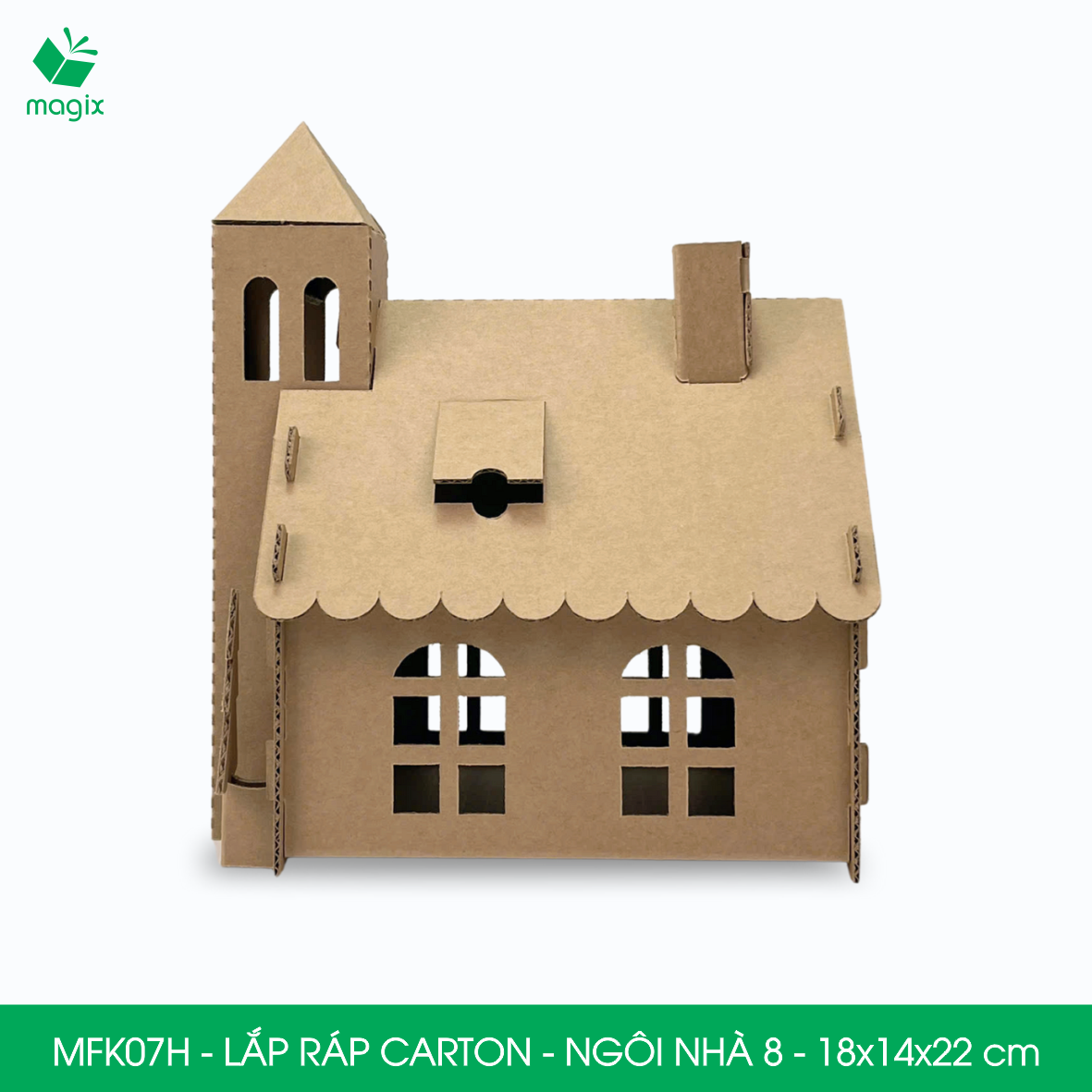 MFK07H - 18x14x22 cm - Mô hình nhà giấy carton cứng cao cấp, ngôi nhà lắp ráp carton mini cho bé