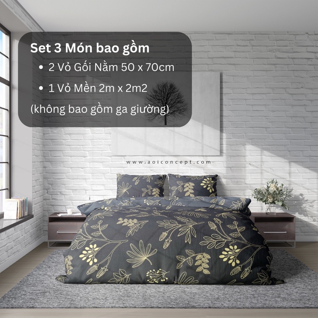 Bộ chăn gối 3 món Lụa Tencel À Ơi Concept cao cấp họa tiết, set 2 vỏ gối, 1 vỏ mền 100% Lyocell 60S