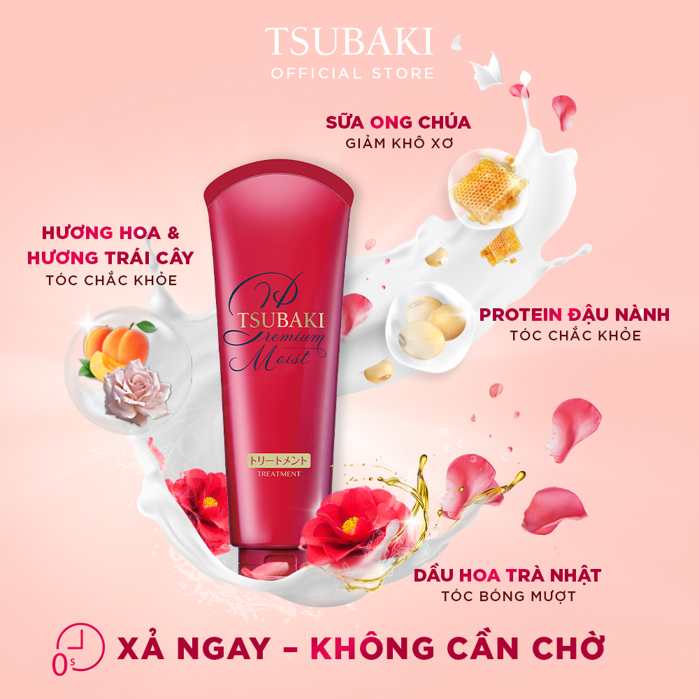 Bộ ba dầu gội - dầu xả - kem xả dưỡng tóc bóng mượt Tsubaki Premium Moist