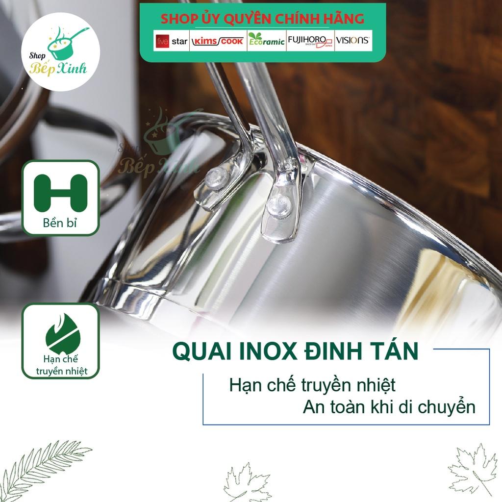 Combo Bộ nồi inox 304 và chảo chống dính cao cấp Fivestar Plus 6 món nắp kính , 3 đáy dùng được mọi bếp , tặng 1 vá canh