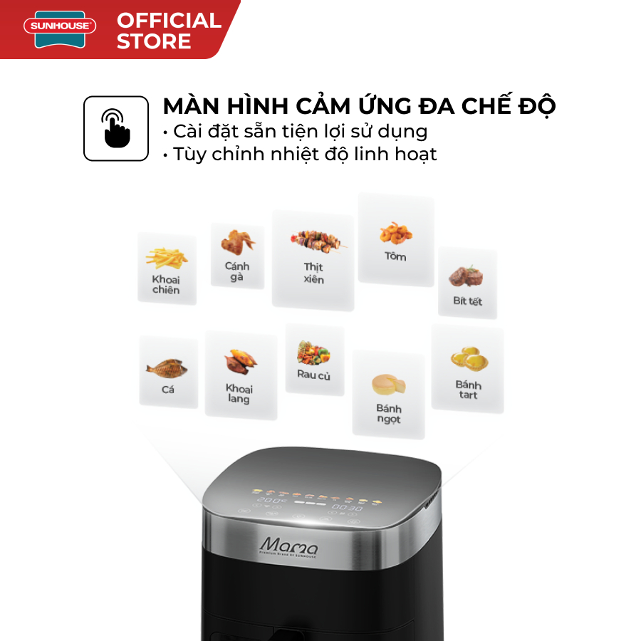 Nồi chiên không dầu 6.5L Sunhouse Mama SHD4092- Gia nhiệt kép - Cảm ứng - Cửa khoang chiên trong suốt, dễ quan sát - Hàng chính hãng