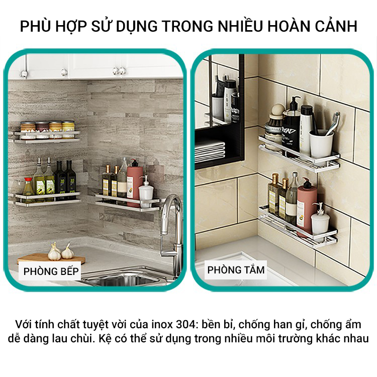 Kệ Để Đồ Dán Tường INOX 304 Thông Minh Cho Nhà Bếp, Nhà Tắm