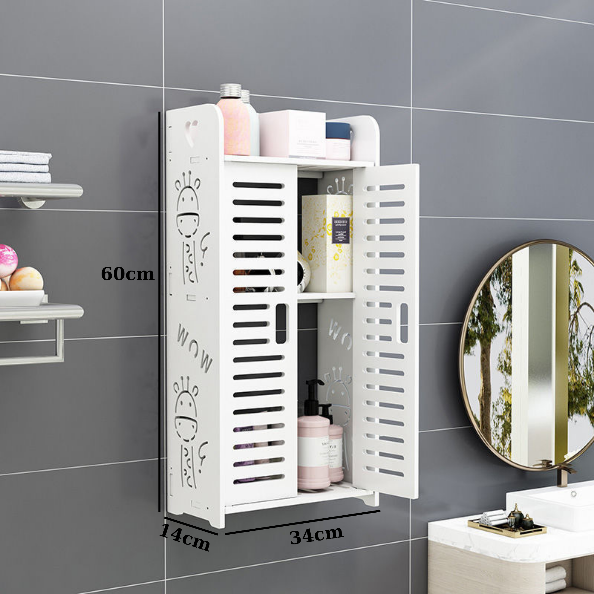 Tủ nhà tắm treo tường chống nước 60x14x34cm
