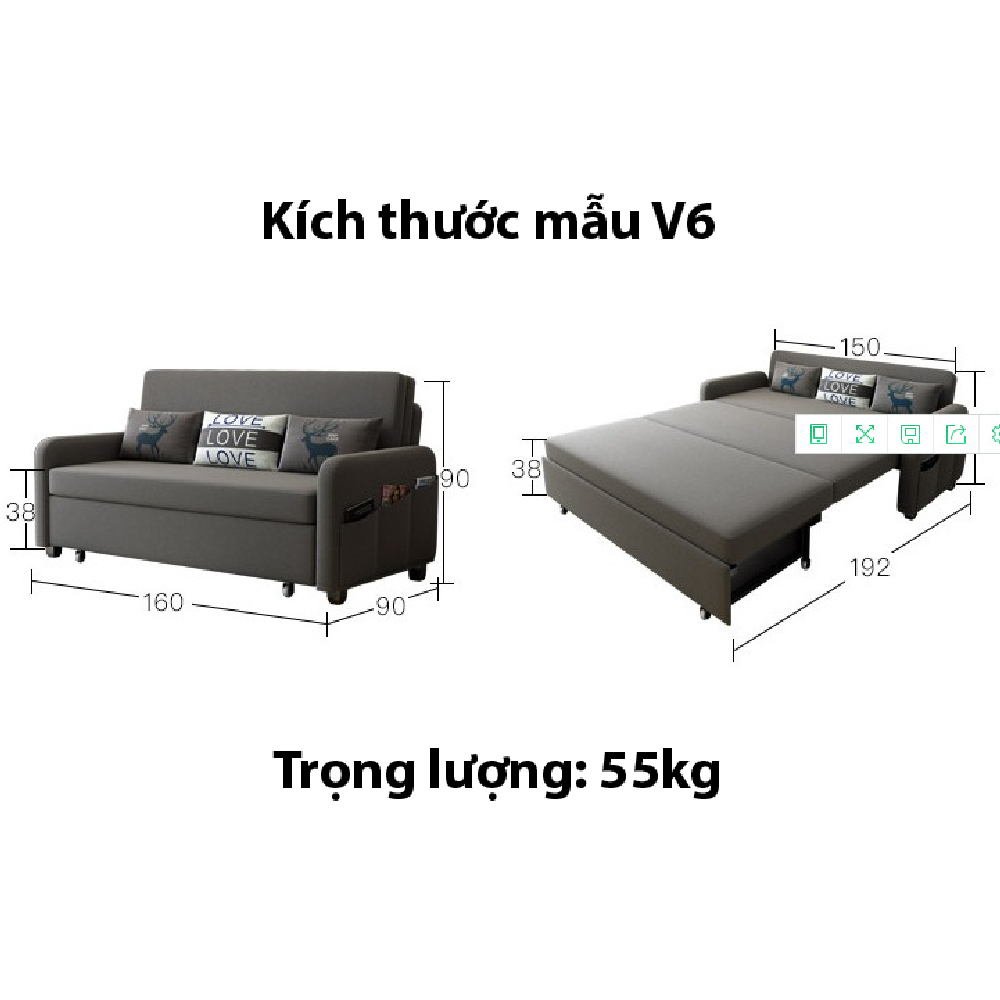 Sofa giường đa năng  V6-2 + 3 gối cao cấp (giao màu ngẫu nhiên)