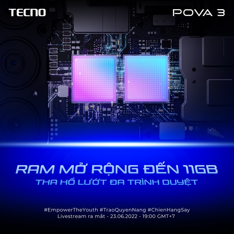 Điện thoại Gaming Tecno POVA 3 (6+5GB)/128GB - Helio G88 | 7000 mAh | Sạc nhanh 33W - Hàng Chính Hãng