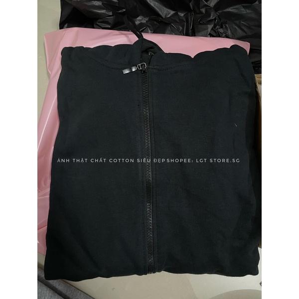 Áo khoác hoodie zip đen trơn chất vải cotton siêu đẹp
