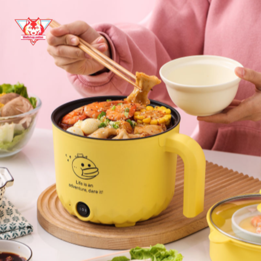 Ca Nấu Mì, Nấu Lẩu Mini Đa Năng 2 Tầng Siêu Tốc 18cm Tặng Kèm Khay Hấp