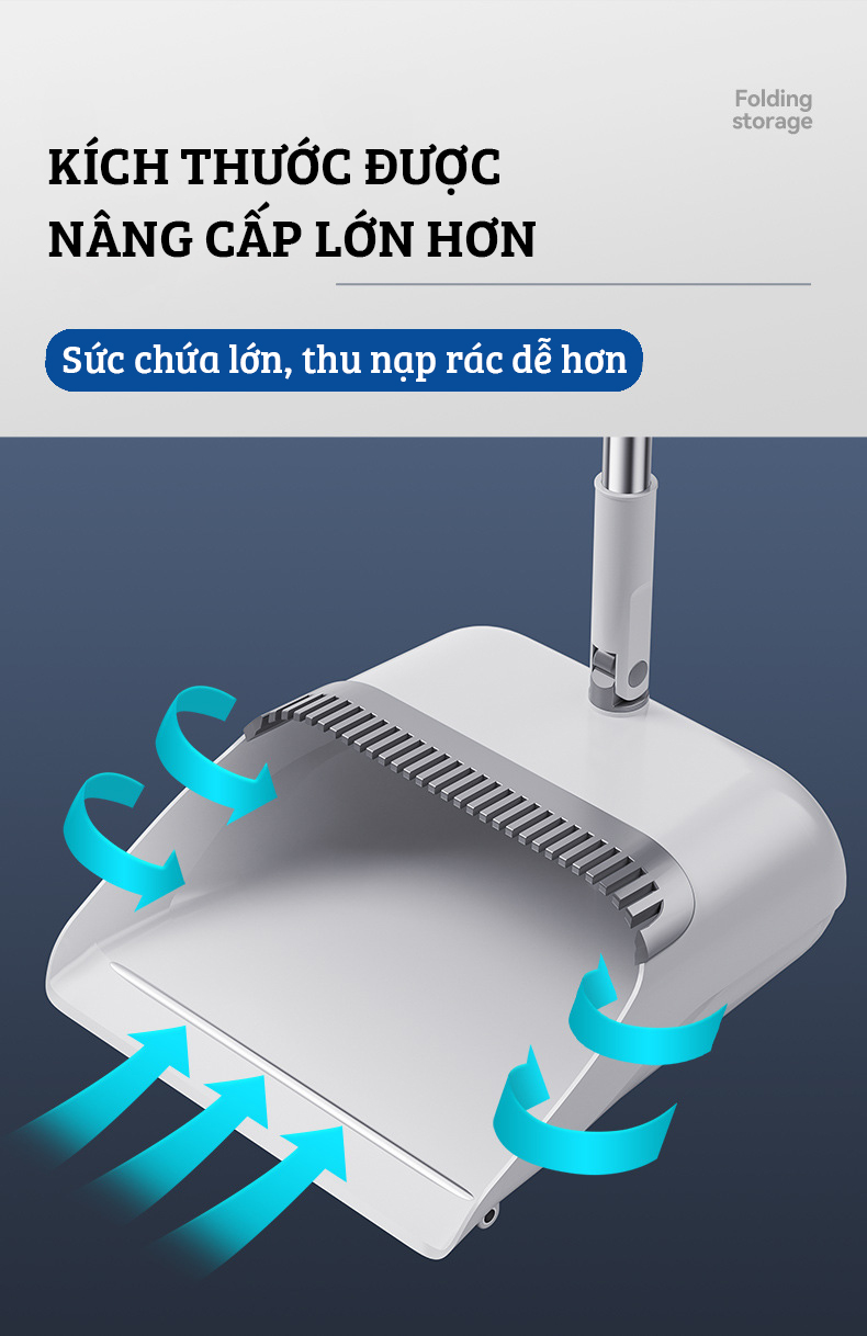 Bộ Hốt Rác Gia Đình Gấp Gọn Kèm Chổi Quét Rác Cao Cấp DAMAS TS2 - Lông chổi mềm mại không bám dính tóc - Hốt rác gấp gọn giúp tiết kiệm không gian