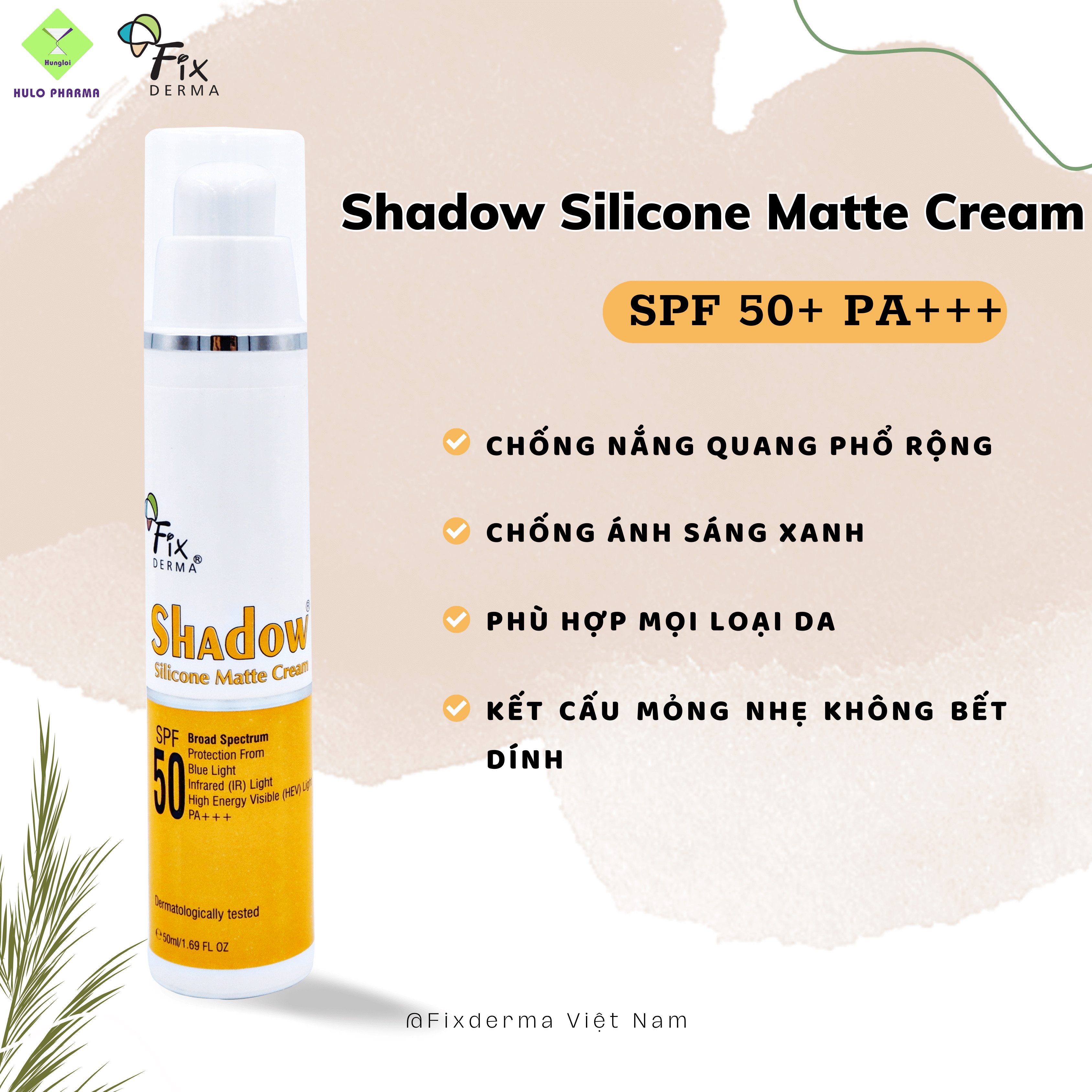 Kem Chống Nắng Không Nhờn, Chống Tia UV, Ánh Sáng Xanh Fixderma Shadow Silicone Matte Cream SPF 50 – 50ml