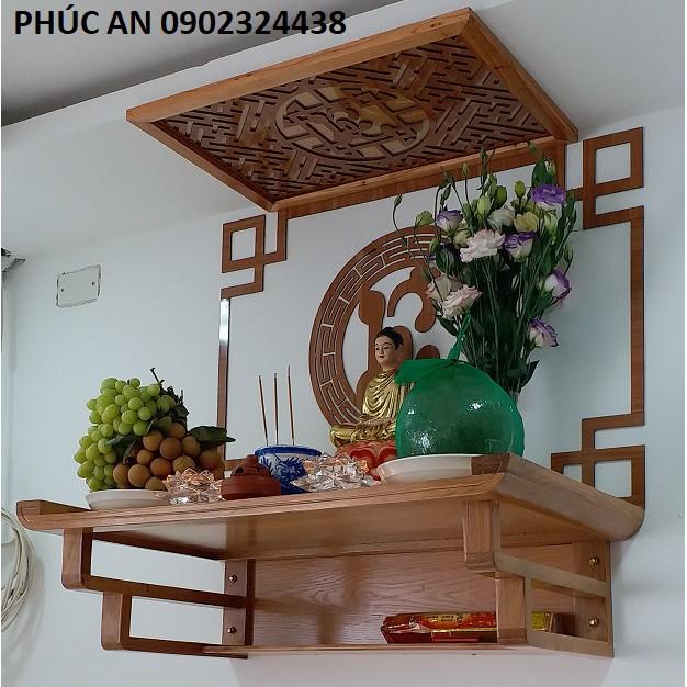 Mẫu bàn thờ phật treo tường tphcm mã 3LH80CV Size 81 x 48 trọn bộ đầy đủ y như trong hình