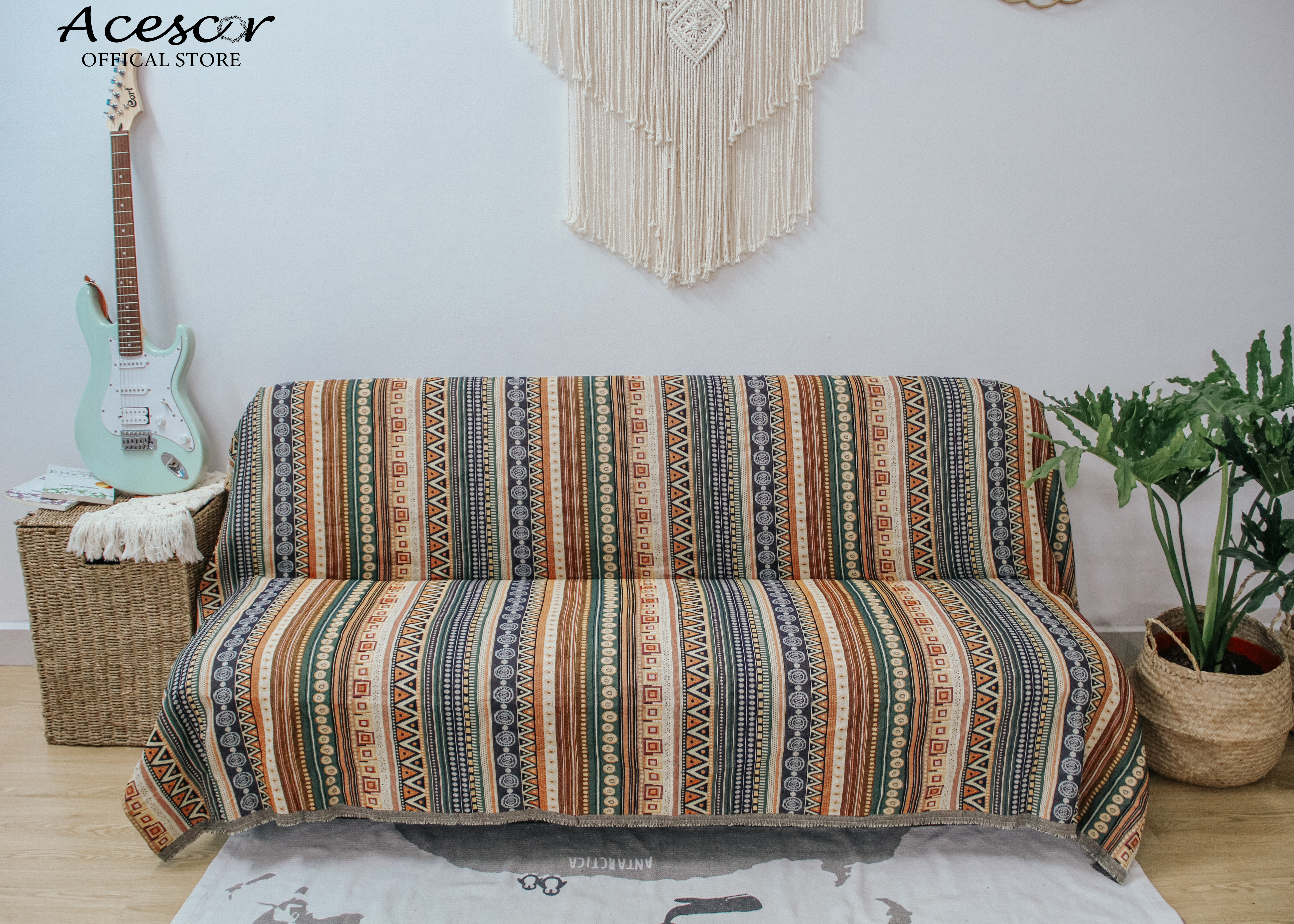 Thảm Vải Thổ Cẩm Phủ Ghế Sofa, Khăn Trải Bàn, Thảm Trải Sàn CTC08 - Trang Trí Phòng Khách, Phòng Ngủ