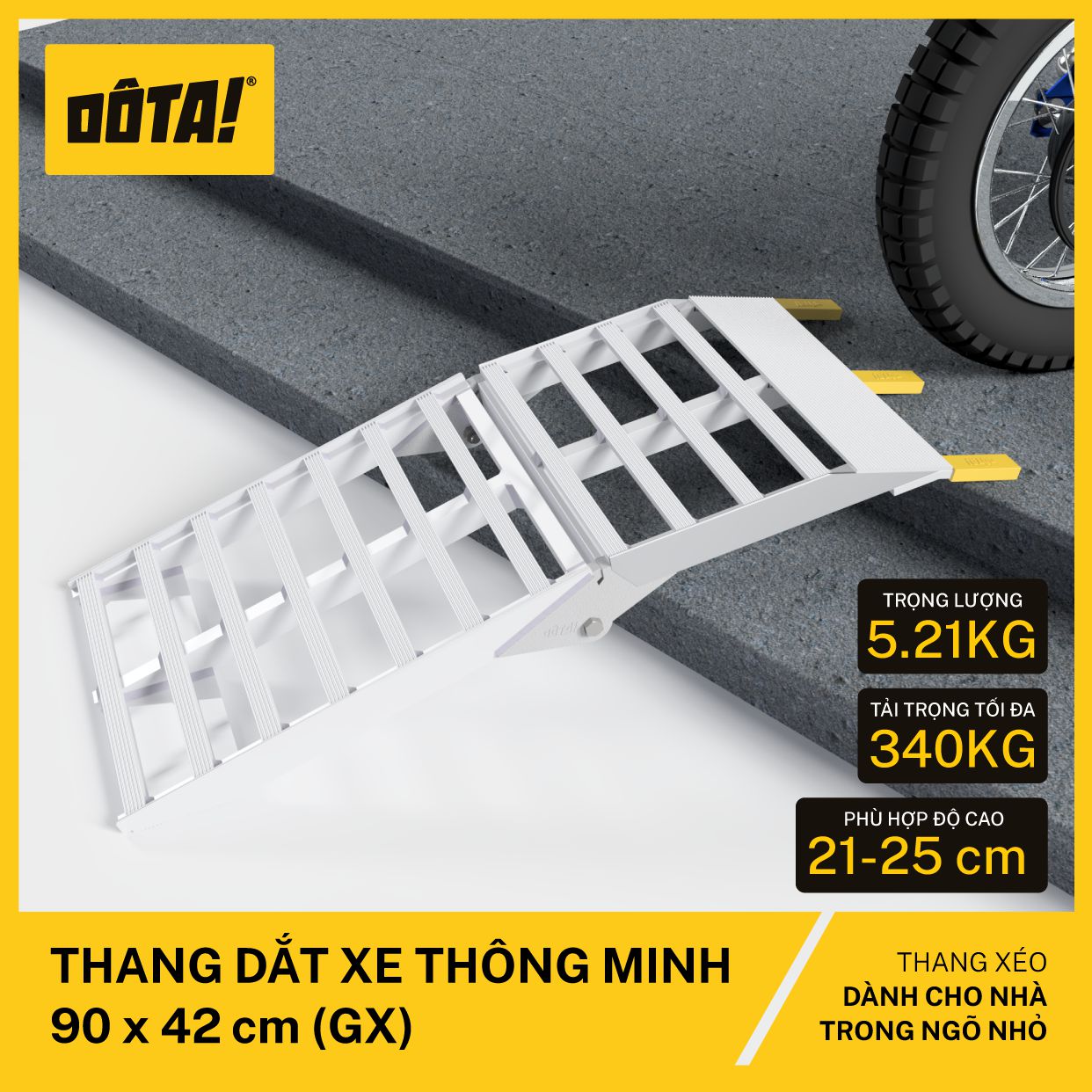 DÔTA Thang Dắt Xe Máy Thông Minh Đặt Xéo (cho thềm cao từ 21 đến 55 cm)