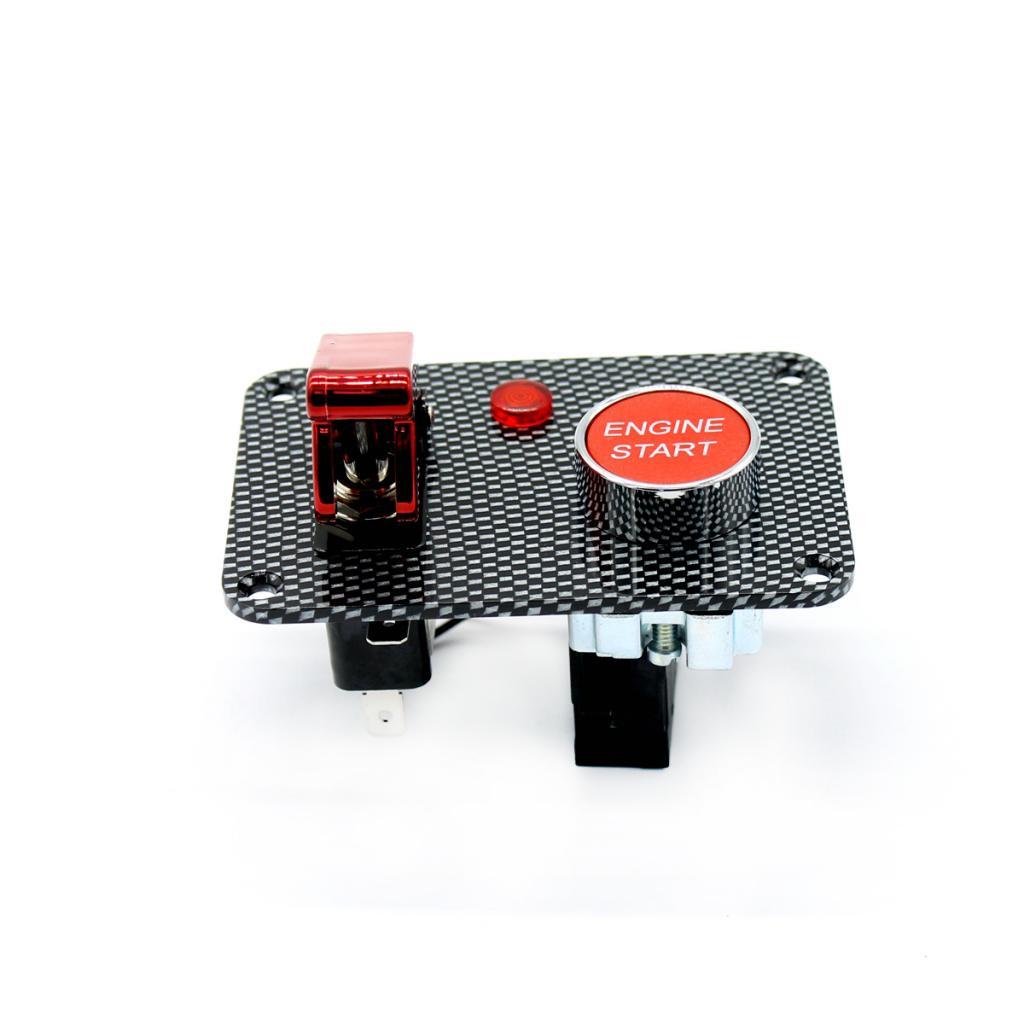 Car Engine Start Push Button Red Cover Toggle Switch Panel Carbon Fiber