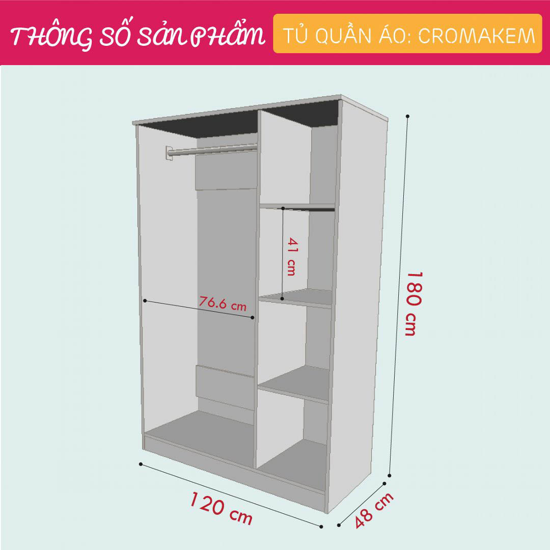 Tủ quần áo giá rẻ gỗ công nghiệp SMLIFE Cromakem