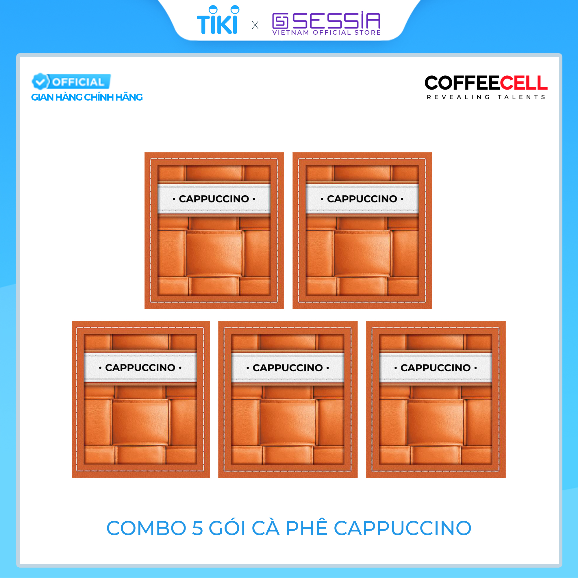 [VOUCHER 70K] Combo 5 gói Cà phê Сappuccino vị hạt phỉ với Nhân sâm trắng thượng hạng - COFFEECELL - Hàng Chính Hãng