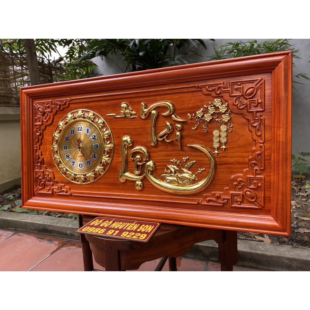 Tranh đồng hồ gỗ hương 41 x 81cm