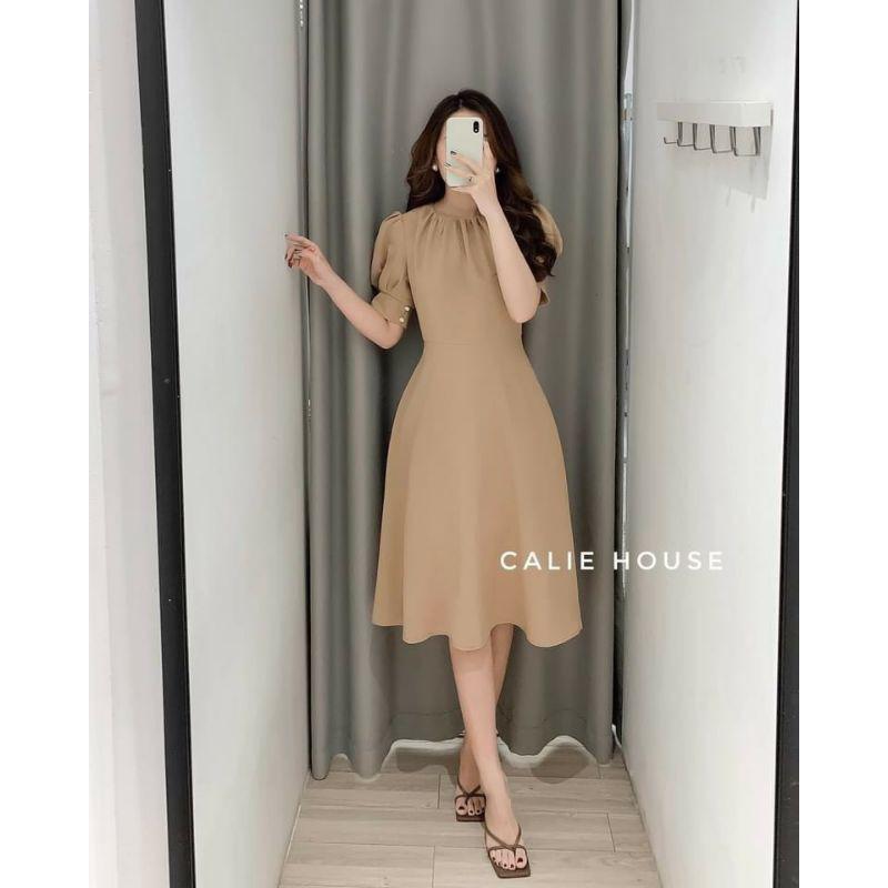 VÁY XÒE CỔ DÚM TAY BỒNG ĐÍNH NGỌC