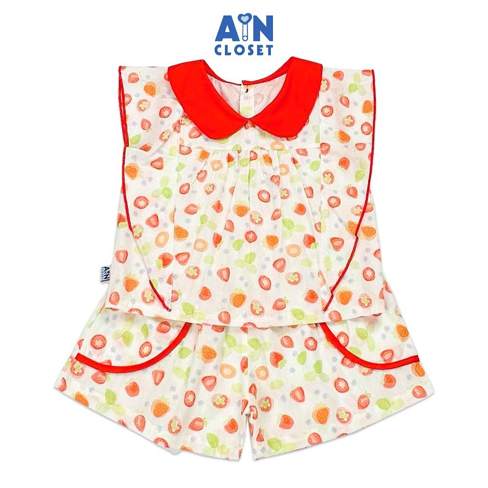 Bộ ngắn bé gái họa tiết Fruits cổ đỏ cotton - AICDBGWLRM2K - AIN Closet