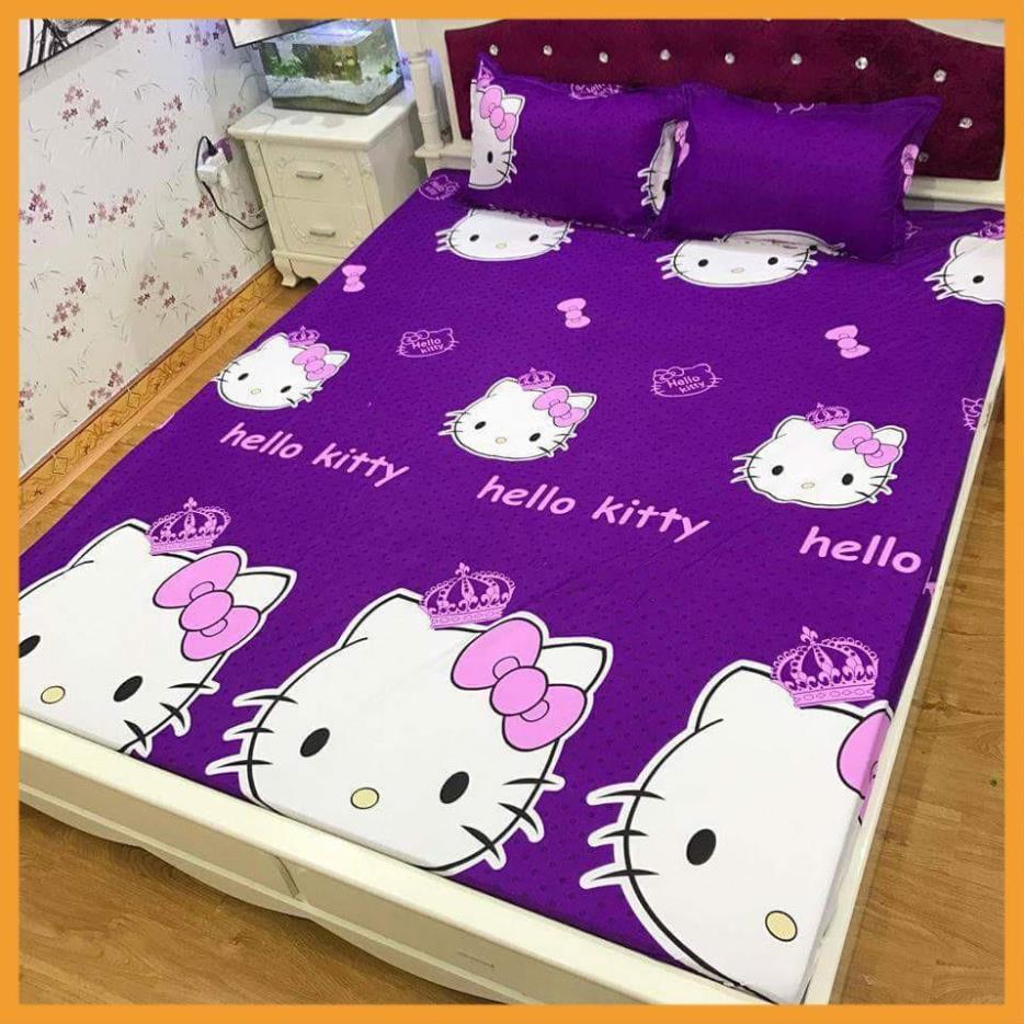 Bộ ga gối poly cotton m6, m8 mẫu Hello Kitty tím