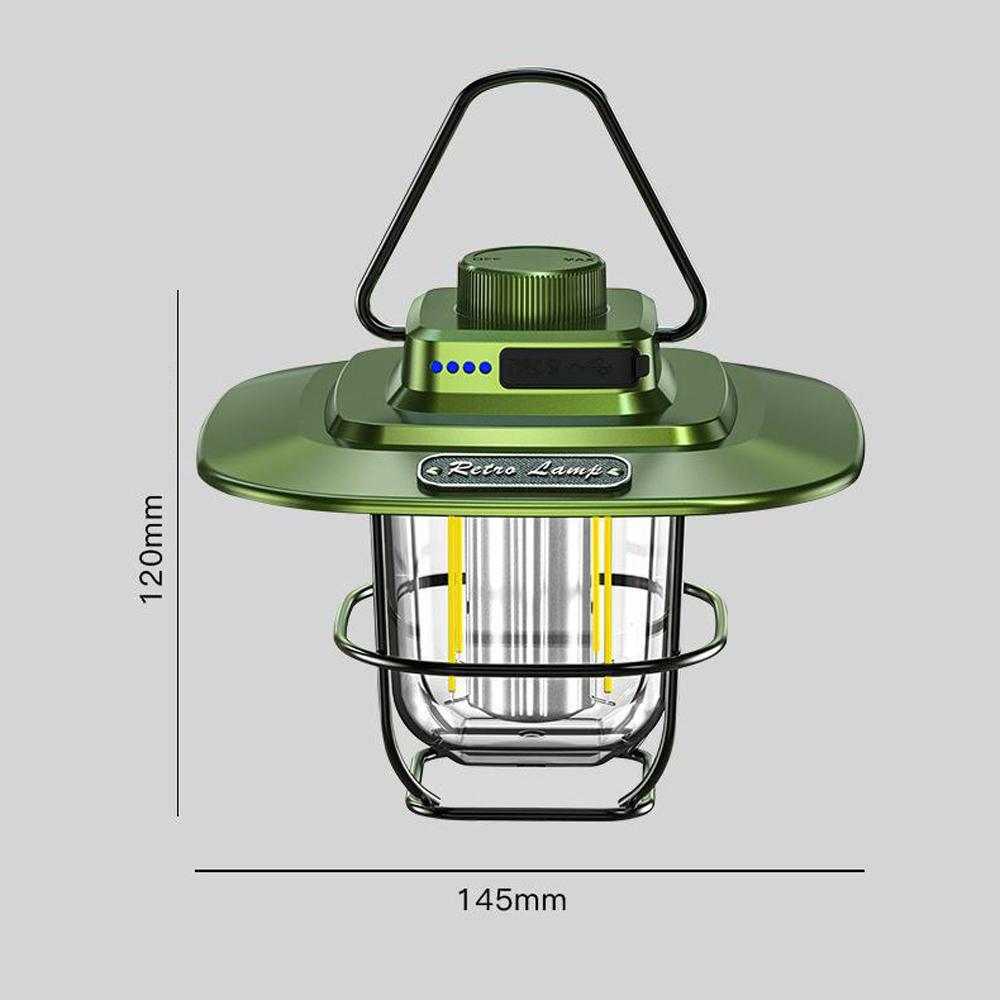 Retro Camping Light LED Campsite Lantern Rechargeable Tent Lamp Waterproof Portable Power Bank Stepless Dimming for Camping Tent Hiking Fishing