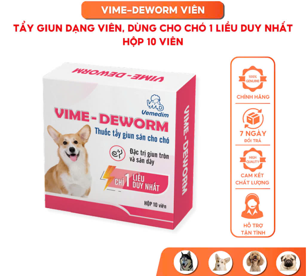 Xổ Giun Vime Deworm cho Chó Mèo Dạng Viên Vemedim - Thuốc trị giun sán cho thú cưng