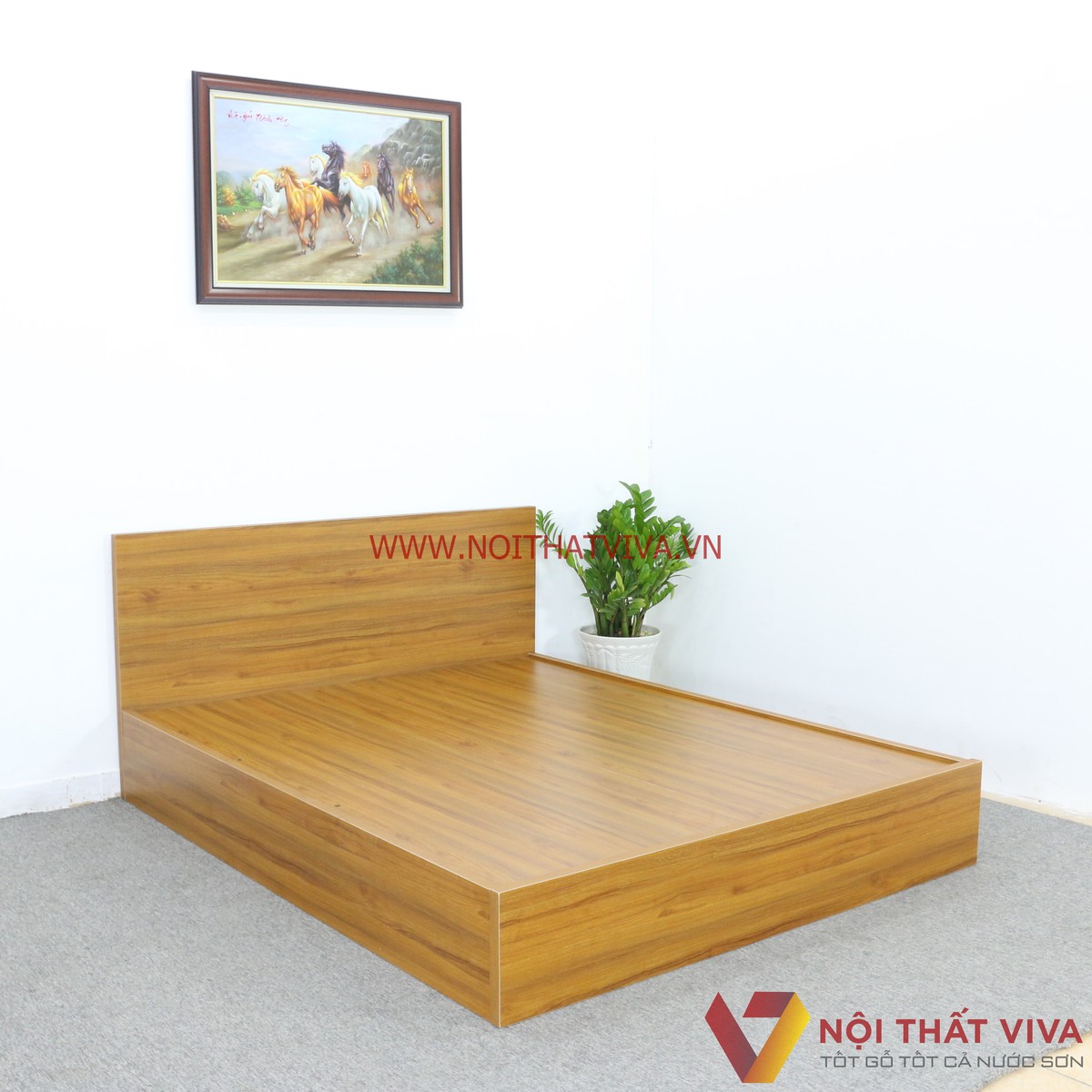 Giường Ngủ Gỗ MDF Melamine Màu Vàng Vân Gỗ Đẹp Giá Rẻ