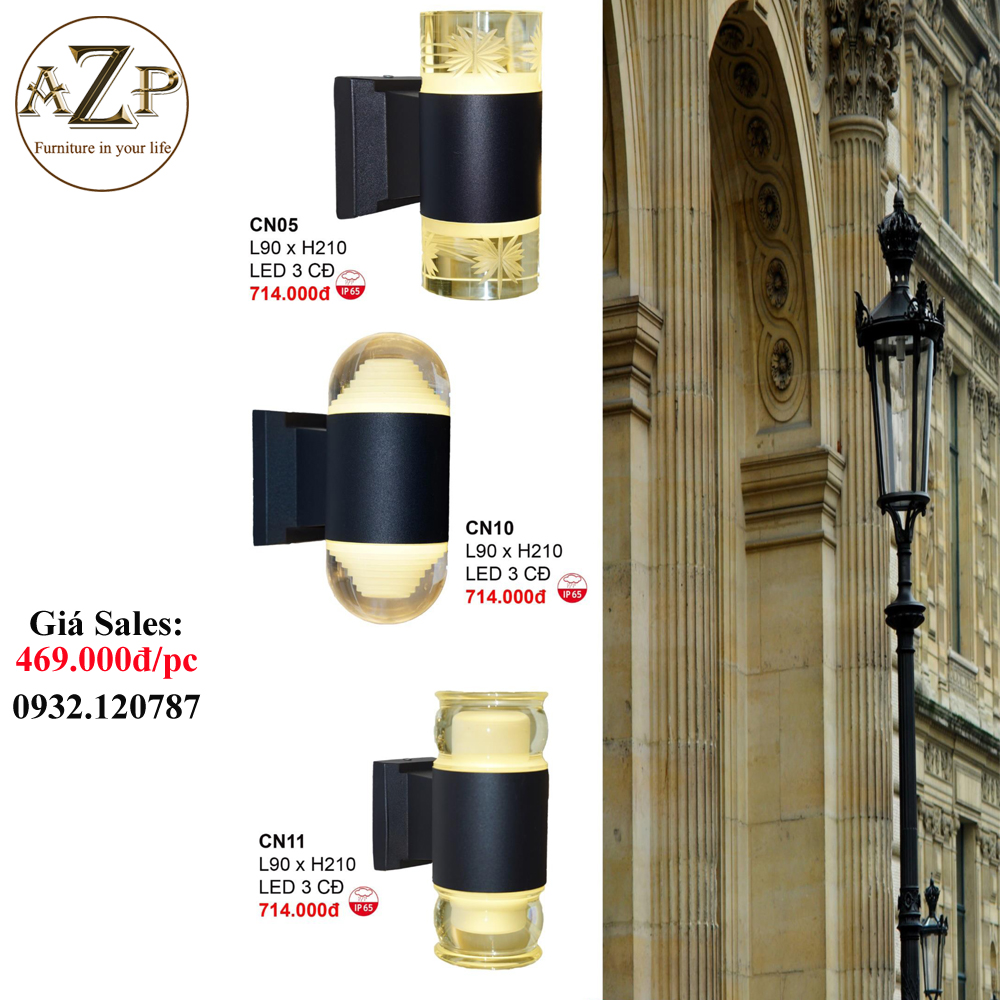 AZP - ĐÈN ỐP VÁCH / ĐÈN TRANG TRÍ / ĐÈN TREO TƯỜNG PHÒNG KHÁCH, PHÒNG NGỦ, NHÀ HÀNG, KHÁCH SẠN AZP-CN phong cách đương đại, hàng nhập khẩu AZP