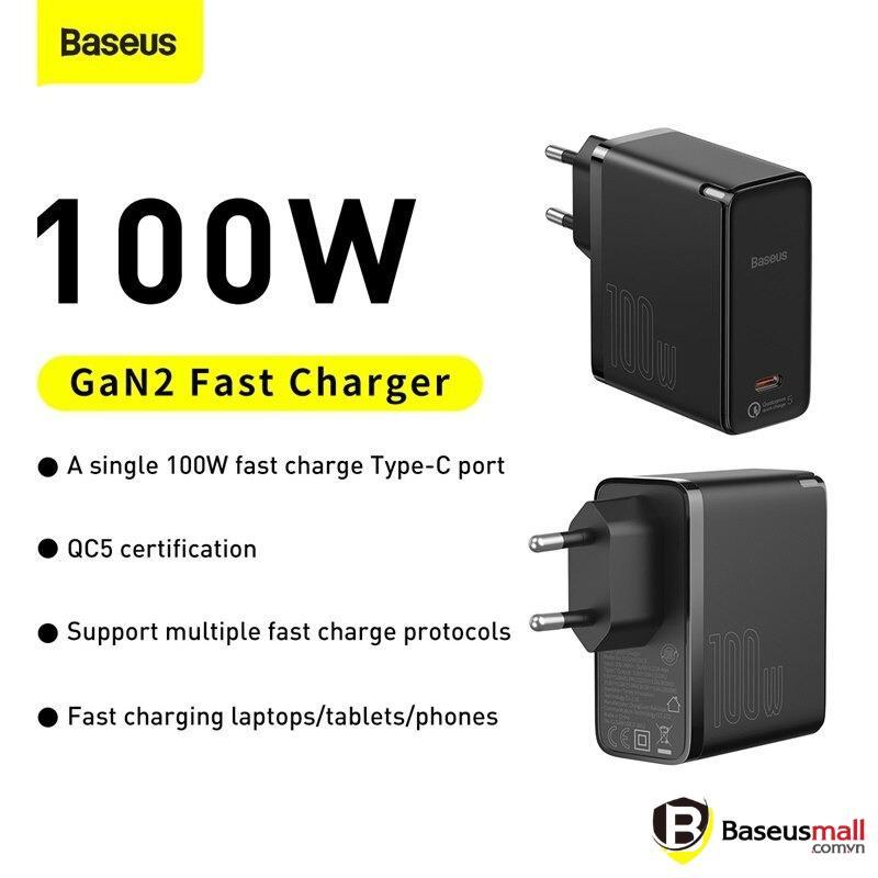 Baseus -BaseusMall VN Bộ sạc siêu nhanh Baseus GaN2 Fast Charger 1C 100W - Hàng chính hãng