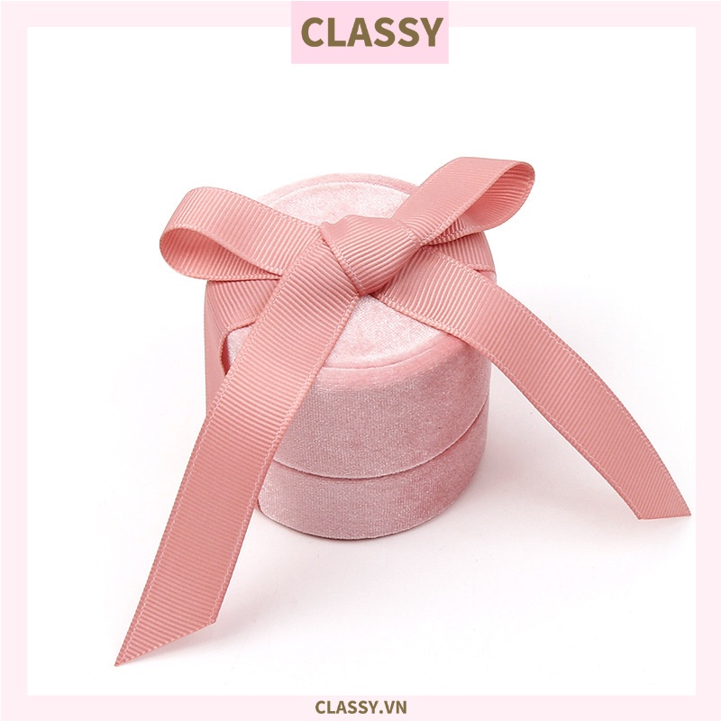 Túi giấy Classy đính nơ cao cấp Classy màu hồng, hộp đựng trang sức nhẫn, dây chuyền bằng nhung Q1348