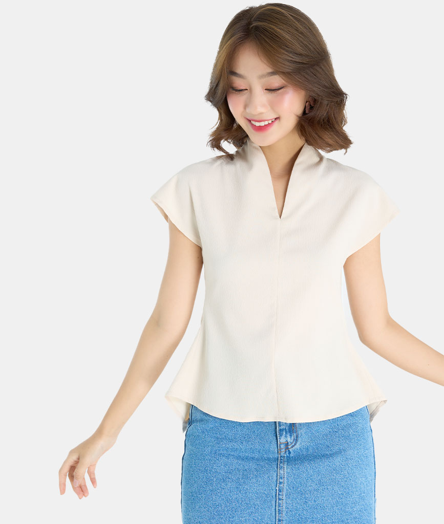 Áo Kiểu Nữ Thời Trang HNOSS Cổ Đứng Buộc Nơ Sau Lưng HNAKI066