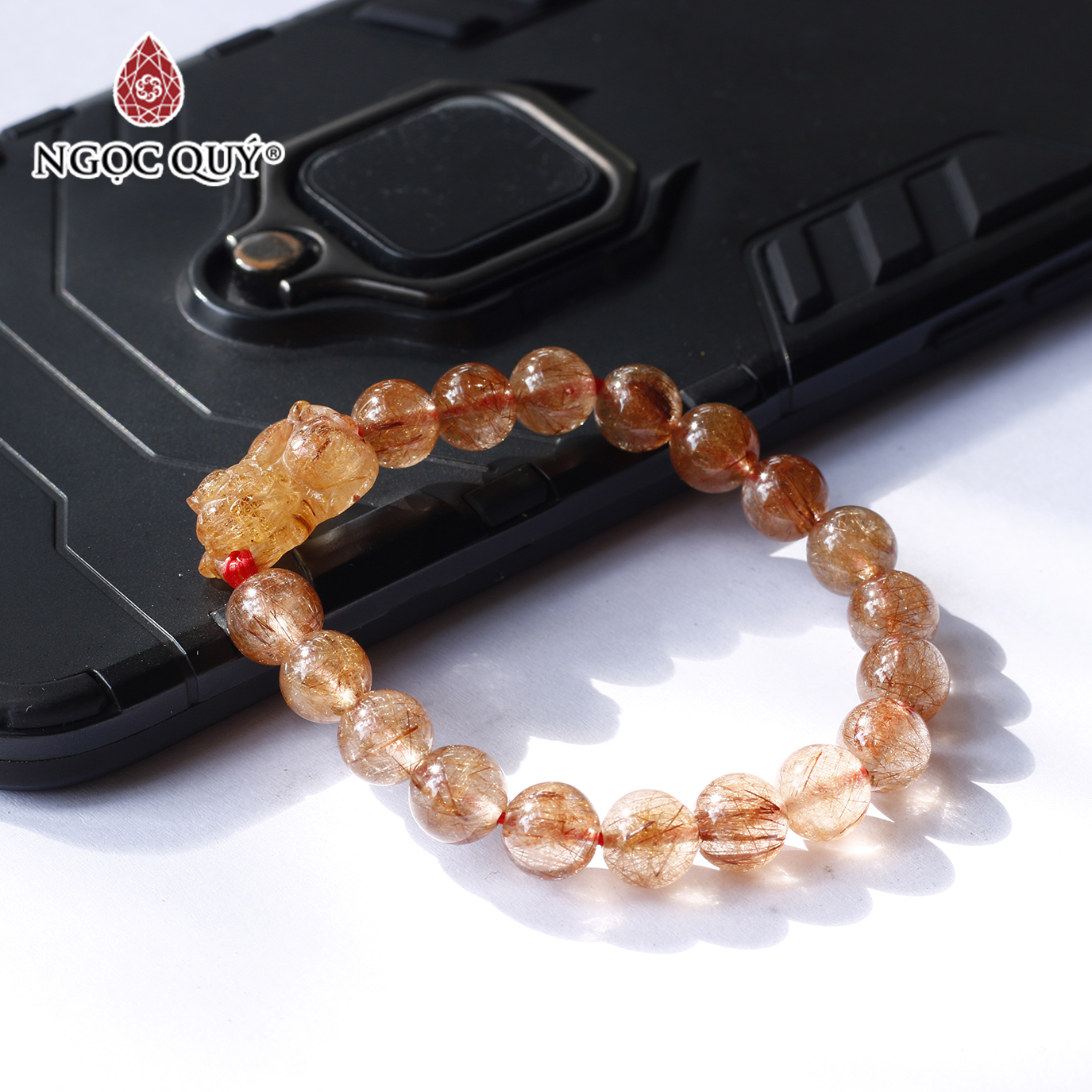 Vòng tay thạch anh tóc đỏ size hạt 8mm phối tỳ hưu mệnh hỏa, thổ - Ngọc Quý Gemstones
