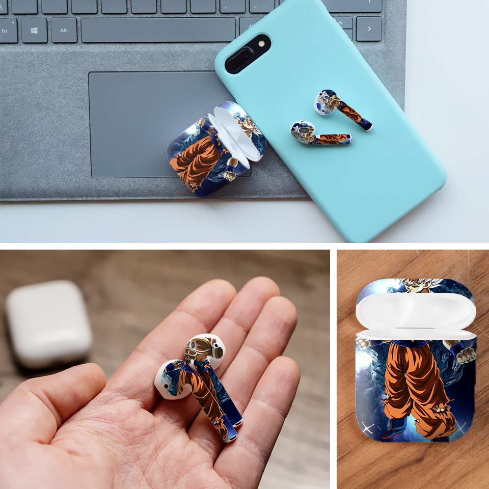 Miếng dán skin chống bẩn cho tai nghe AirPods in hình Songoku Dragon Ball - 7vnr010 (bản không dây 1 và 2)