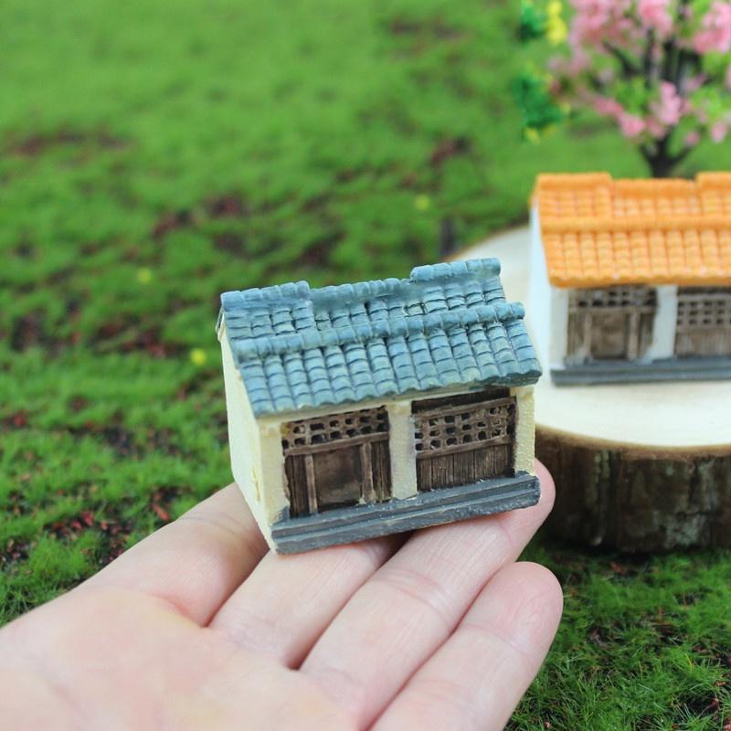 Tiểu cảnh mini ️ Mô hình Ngôi nhà cổ ở nông thôn cổ trang trí sân vườn, tiểu cảnh, sen đá, bàn làm việc