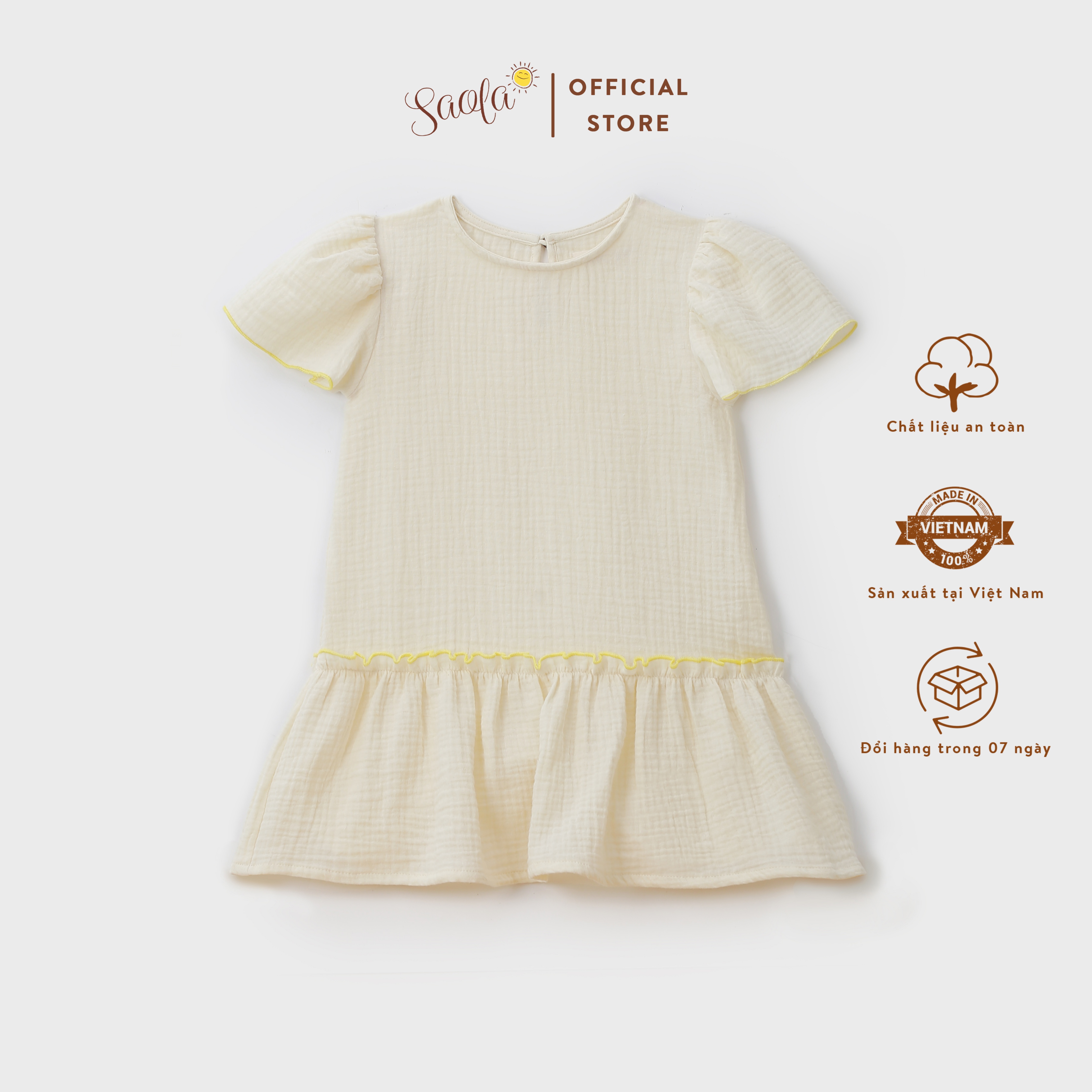 Váy Bé Gái Cổ Tròn Tay Bèo Nhún Tùng Xòe Chất Liệu Muslin Thoáng Mát - BERRY DRESS - DRM030 - SAOLA KIDS CLOTHING