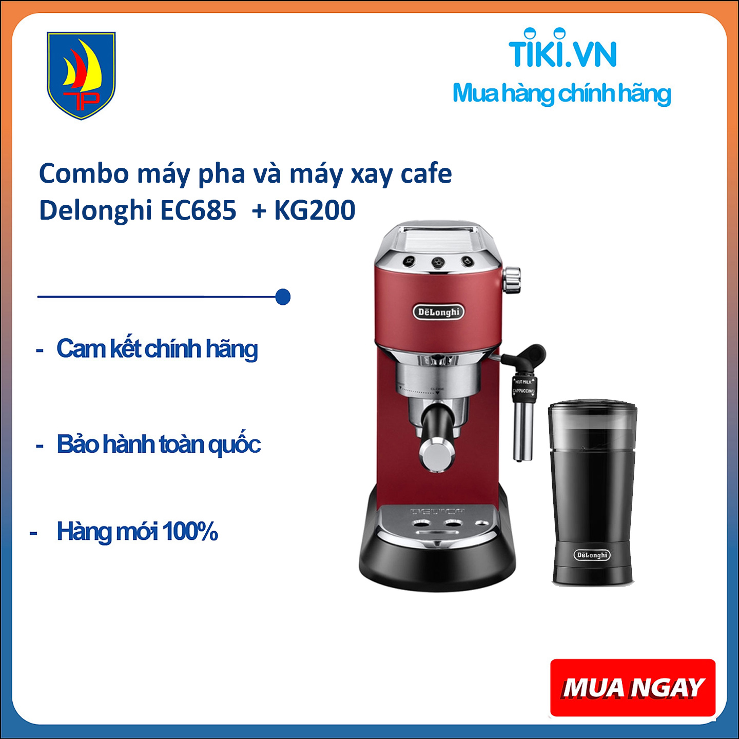 Combo máy pha và máy xay cafe Delonghi EC685 + KG200 - Hàng chính hãng