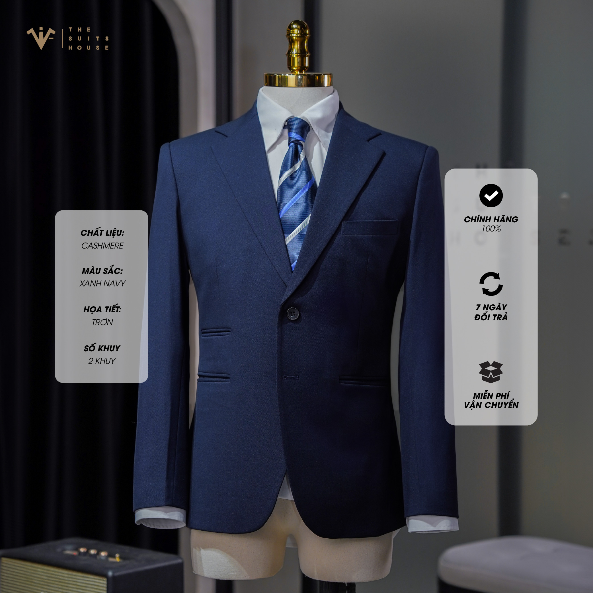 [CLASSY 1] Nguyên bộ suits 2 mảnh XANH 2 KHUY 3 TÚI, vải cashmere, form chuẩn